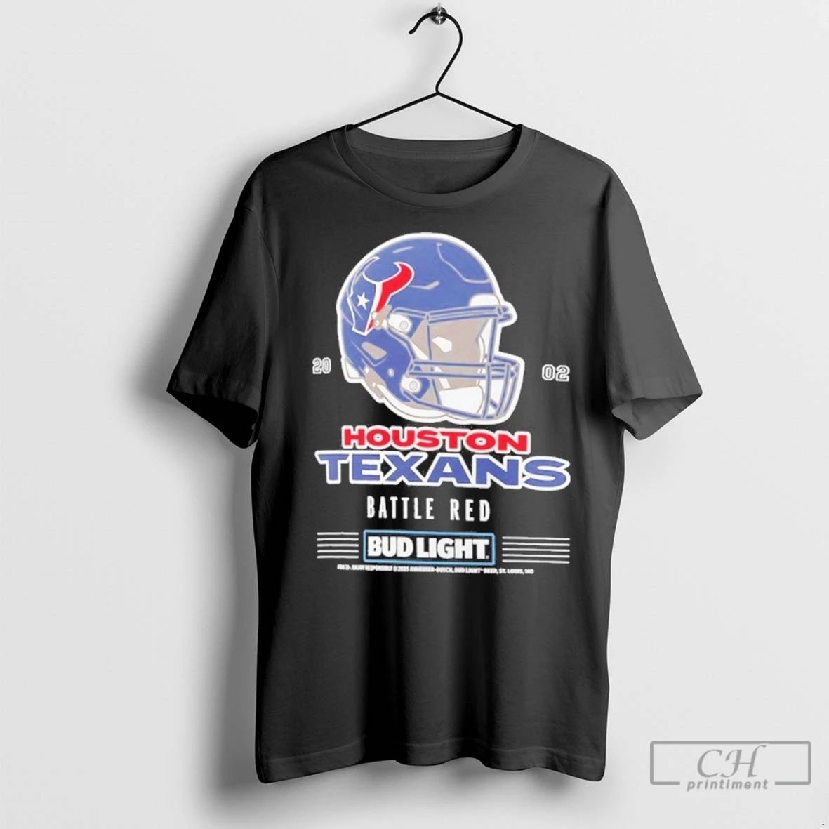 Premium Bud Light X Houston Texans Battle Red Helmet Unisex T-shirt, Sweatshirt, Hoodie, Long Sleeve Tee - T-Shirt, Sweatshirt, Hoodie