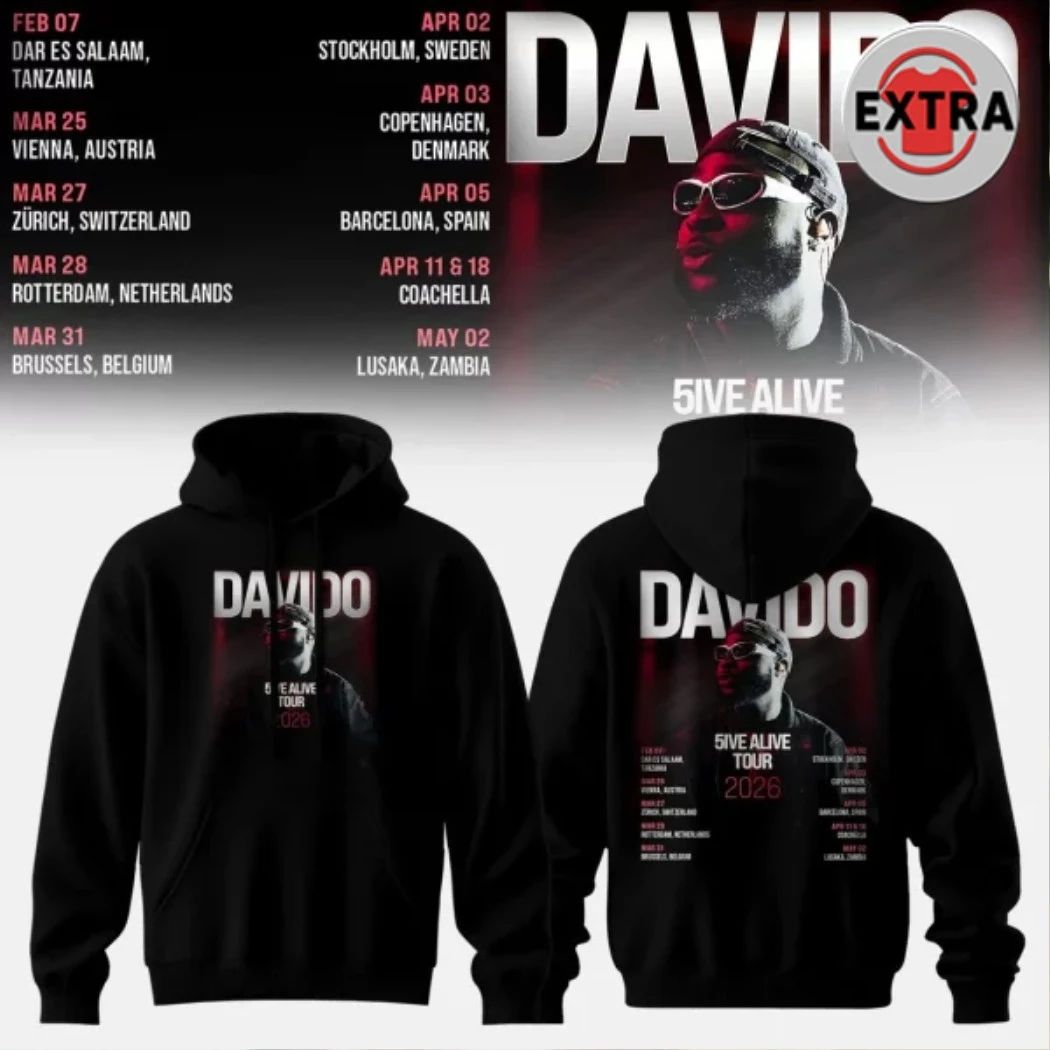 Davido 5IVE ALIVE TOUR 2026 Logo Two Sided Shirt  Perfect Gift for Men & Women Unisex T-shirt, Sweatshirt, Hoodie, Long Sleeve Tee - T-Shirt, Sweatshirt, Hoodie