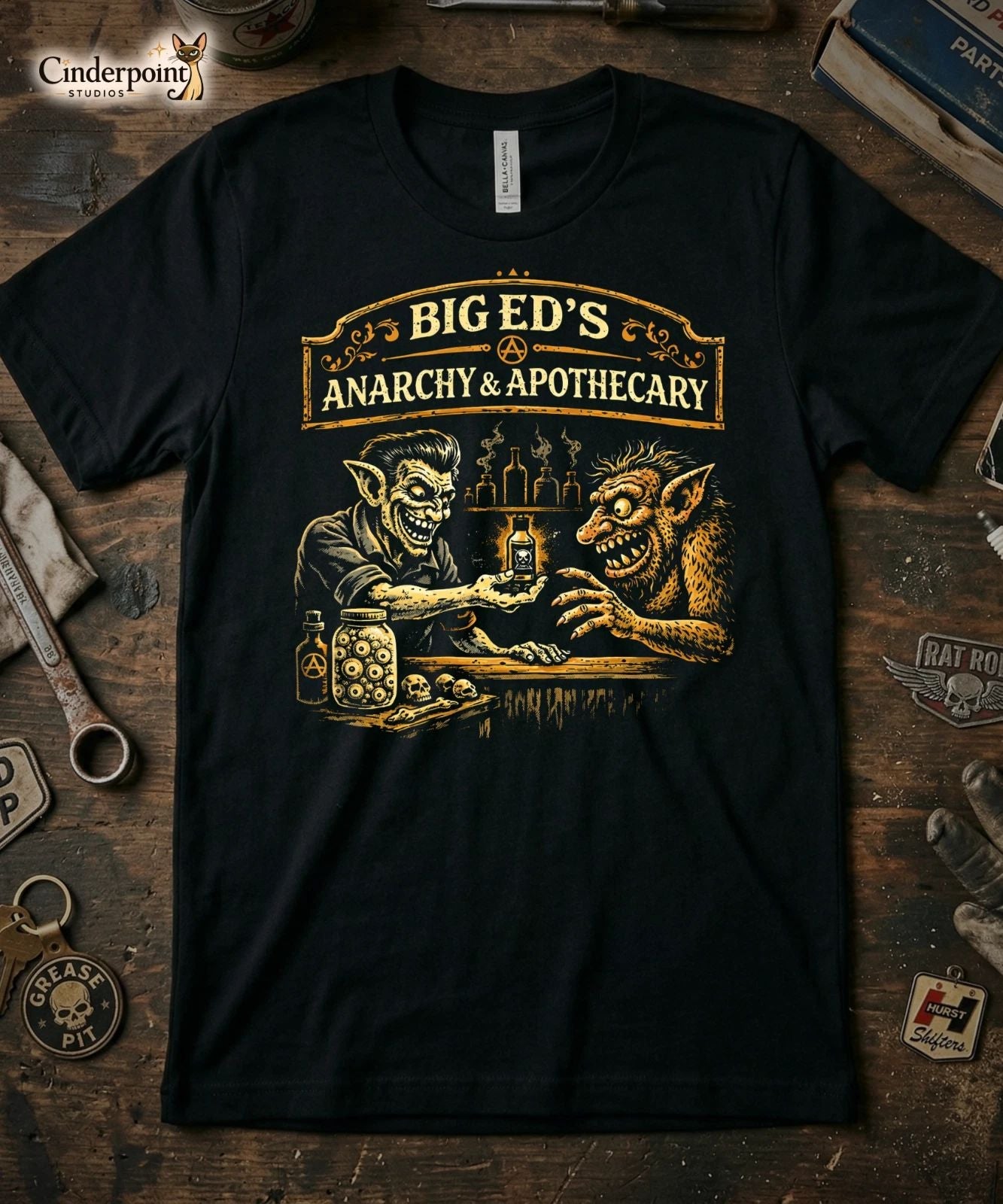 Big Ed's Anarchy Apothecary T-Shirt Retro Horror Graphic Tee Vampire Goth XS-5X Unisex T-shirt, Sweatshirt, Hoodie, Long Sleeve Tee - T-Shirt, Sweatshirt, Hoodie