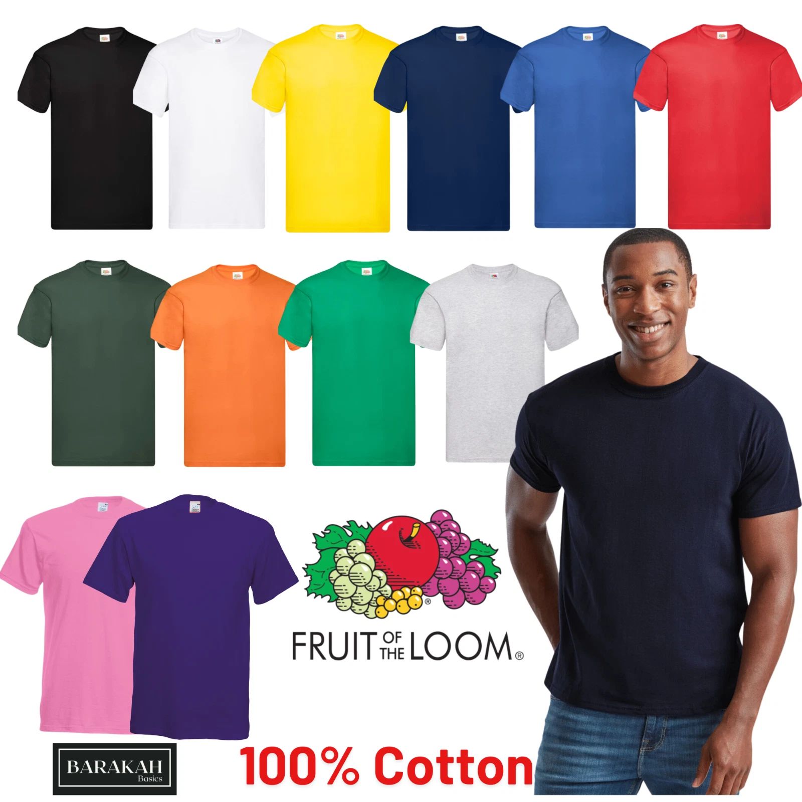 Fruit of the Loom T Shirt Mens Plain 100% Cotton Tee S-5XL Short Sleeve Unisex T-shirt, Sweatshirt, Hoodie, Long Sleeve Tee - T-Shirt, Sweatshirt, Hoodie
