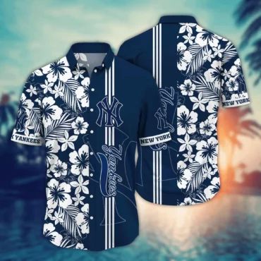 New York Yankees Ocean Breeze Hibiscus Hawaiian Shirt Unisex T-shirt, Sweatshirt, Hoodie, Long Sleeve Tee - T-Shirt, Sweatshirt, Hoodie
