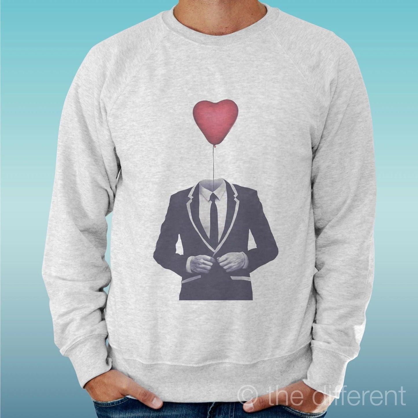Felpa Man Light Sweater Light Grey " Heart Balloon Love " Unisex T-shirt, Sweatshirt, Hoodie, Long Sleeve Tee - T-Shirt, Sweatshirt, Hoodie