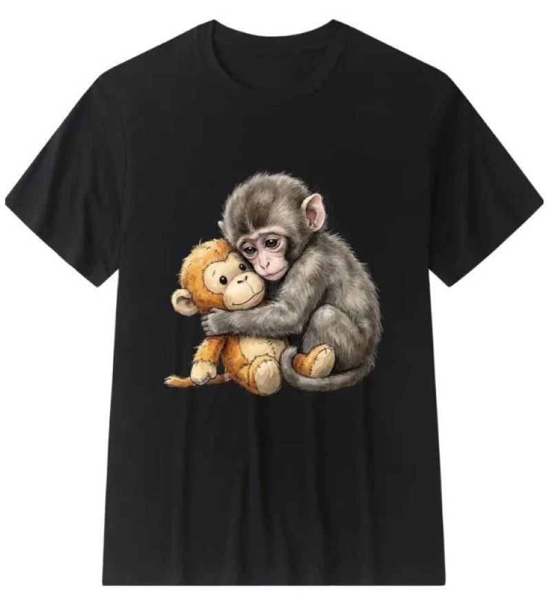 Cute Baby Monkey Punch Plush Hugging Unisex T-Shirt Cotton Unisex T-shirt, Sweatshirt, Hoodie, Long Sleeve Tee - T-Shirt, Sweatshirt, Hoodie