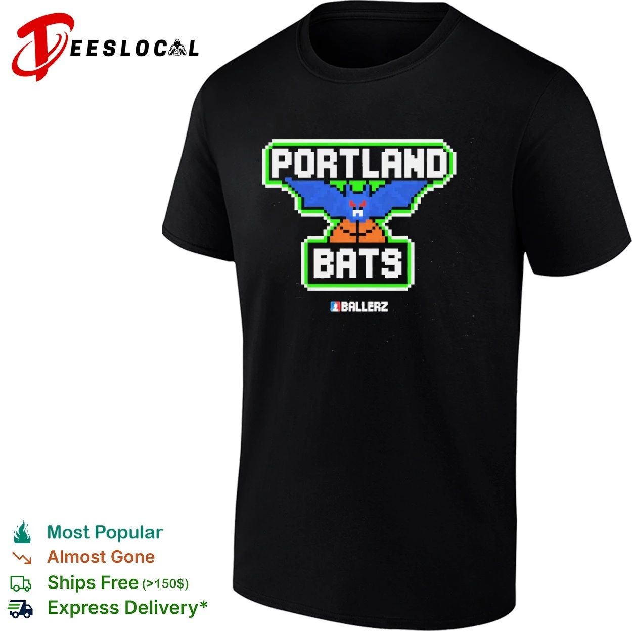Portland Bats Ballerz Basketball Pixel Art T-shirt Unisex T-shirt, Sweatshirt, Hoodie, Long Sleeve Tee - T-Shirt, Sweatshirt, Hoodie