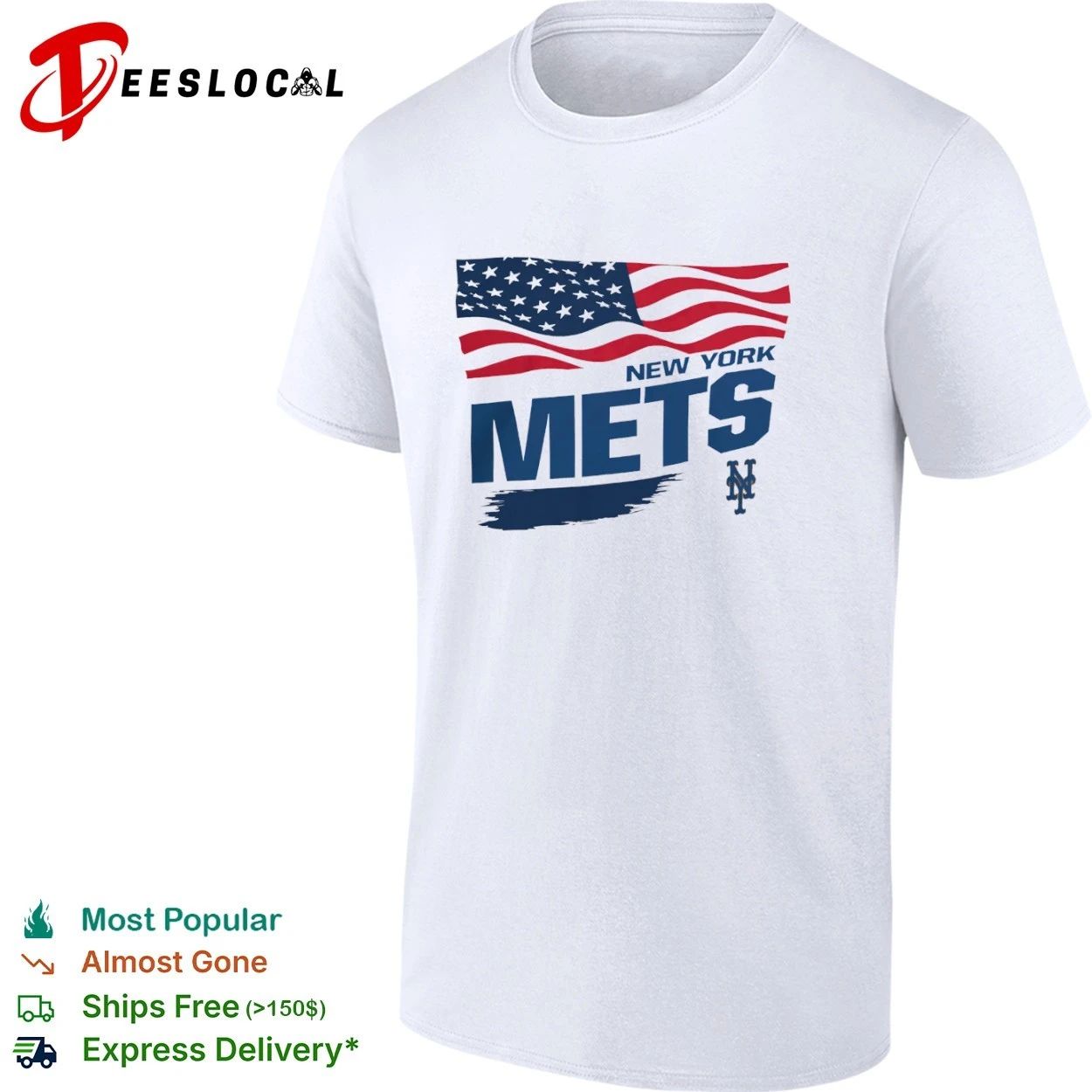 New York Mets Waving American Flag MLB T-shirt Unisex T-shirt, Sweatshirt, Hoodie, Long Sleeve Tee - T-Shirt, Sweatshirt, Hoodie