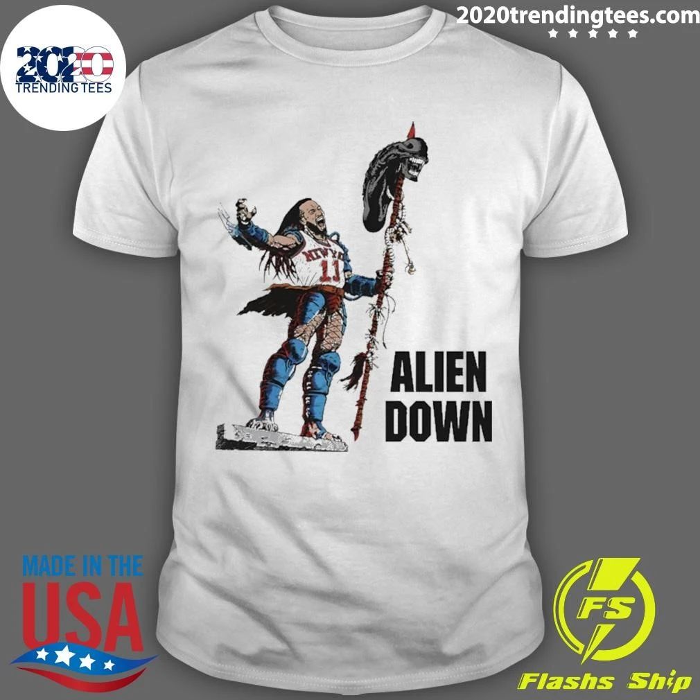 Jalen Brunson Alien Down Knicks Beat Spurs Shirt Unisex T-shirt, Sweatshirt, Hoodie, Long Sleeve Tee - T-Shirt, Sweatshirt, Hoodie