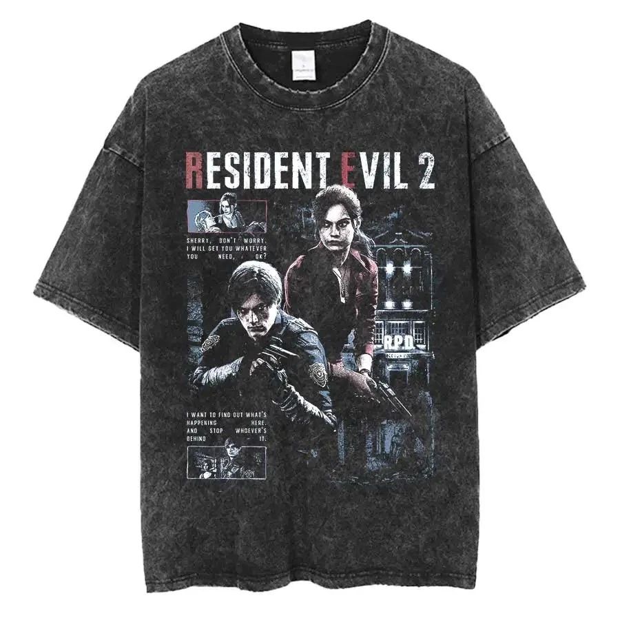 Resident Evil Washed Cotton T-Shirts BIOHAZARD Video Game Tees Unisex T-shirt, Sweatshirt, Hoodie, Long Sleeve Tee - T-Shirt, Sweatshirt, Hoodie