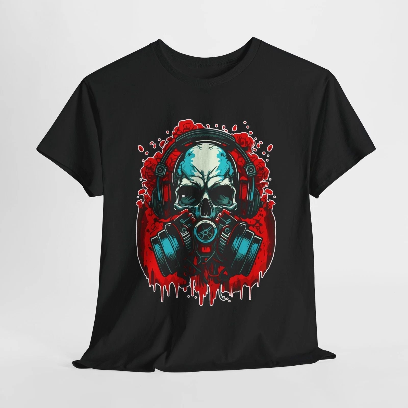 MUSIC LOVER SKULL GAS MASK HEADPHONES TRENDY  T SHIRT Unisex Heavy Cotton Tee Unisex T-shirt, Sweatshirt, Hoodie, Long Sleeve Tee - T-Shirt, Sweatshirt, Hoodie