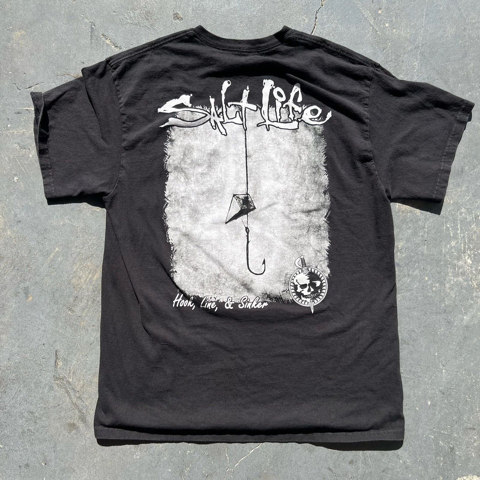 Salt Life T-Shirt Tee Adult L Hook Line Sinker Print Fishing y2k all black Unisex T-shirt, Sweatshirt, Hoodie, Long Sleeve Tee - T-Shirt, Sweatshirt, Hoodie