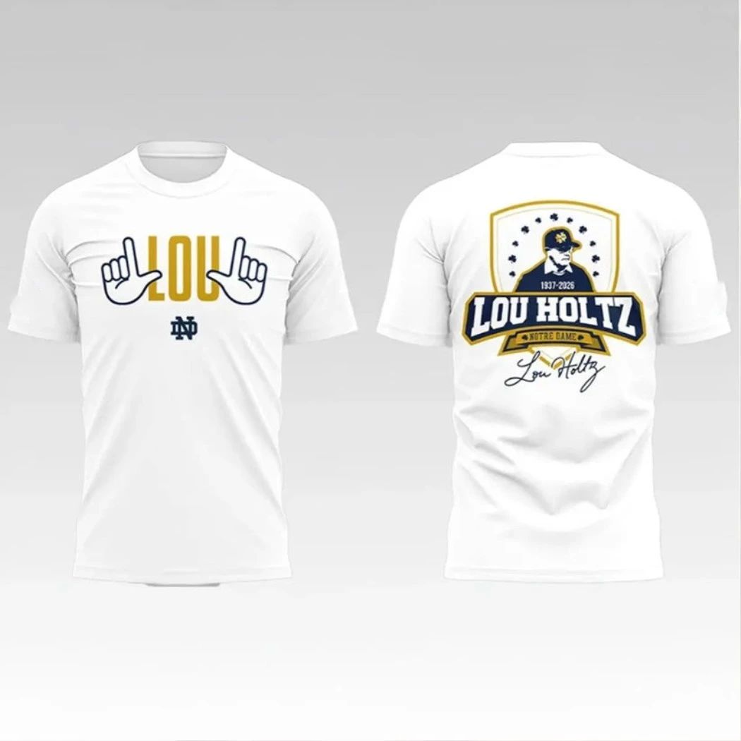 2026 Notre Dame Football Lou Holtz The Fighting Irish 2026 Notre Dame Football Lou Holtz 1937  2026 Signature Logo Two Sided Shirt - T-Shirt, Sweatshirt, Hoodie