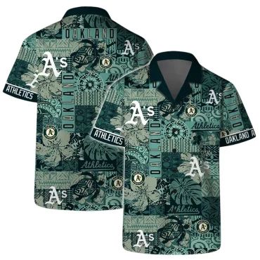 Oakland Athletics Tribal Patchwork Hawaiian Shirt Unisex T-shirt, Sweatshirt, Hoodie, Long Sleeve Tee - T-Shirt, Sweatshirt, Hoodie