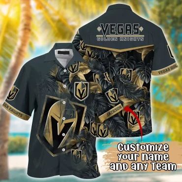 Vegas Golden Knights Tropical Elite Custom Hawaiian Shirt Unisex T-shirt, Sweatshirt, Hoodie, Long Sleeve Tee - T-Shirt, Sweatshirt, Hoodie