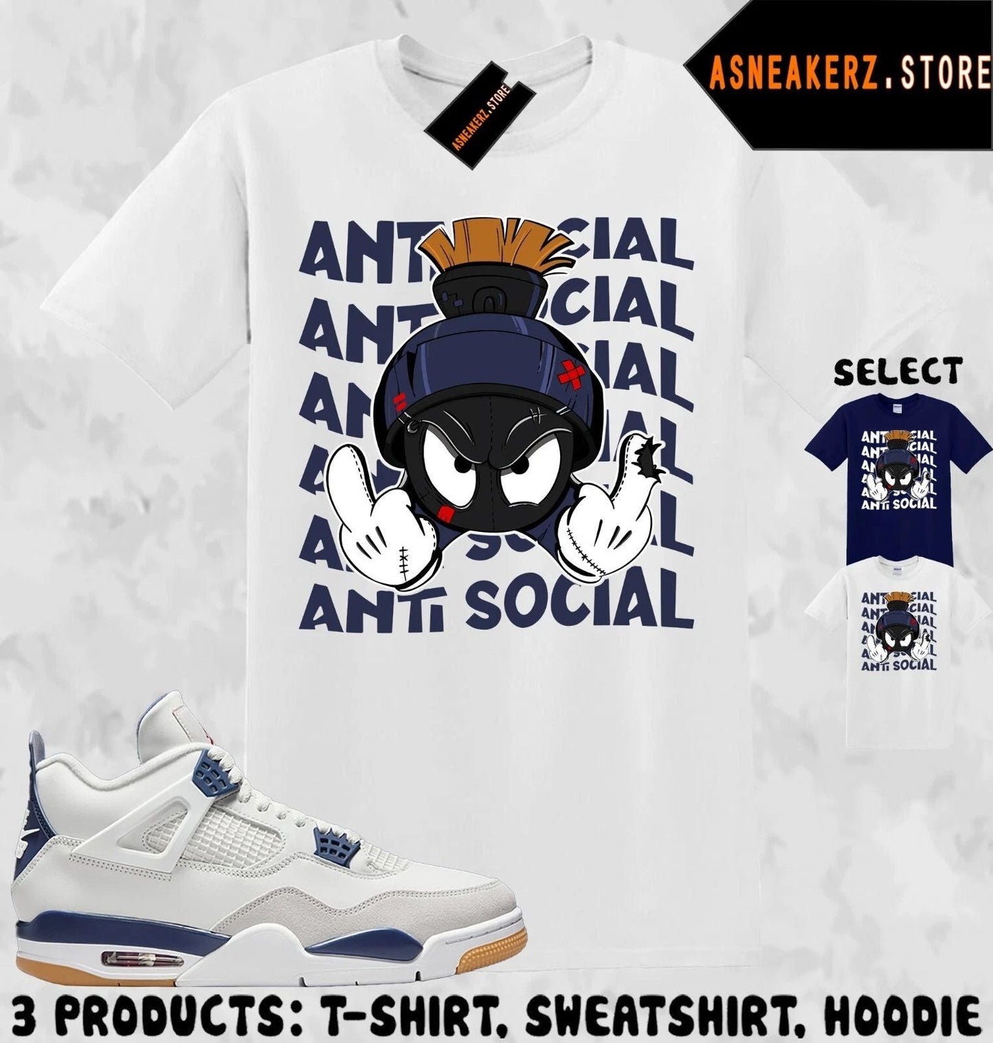 Shirt To Match AJ 4 SB Navy 2025 Sneaker Matching Tee Anti Social Marvin T-Shirt Unisex T-shirt, Sweatshirt, Hoodie, Long Sleeve Tee - T-Shirt, Sweatshirt, Hoodie