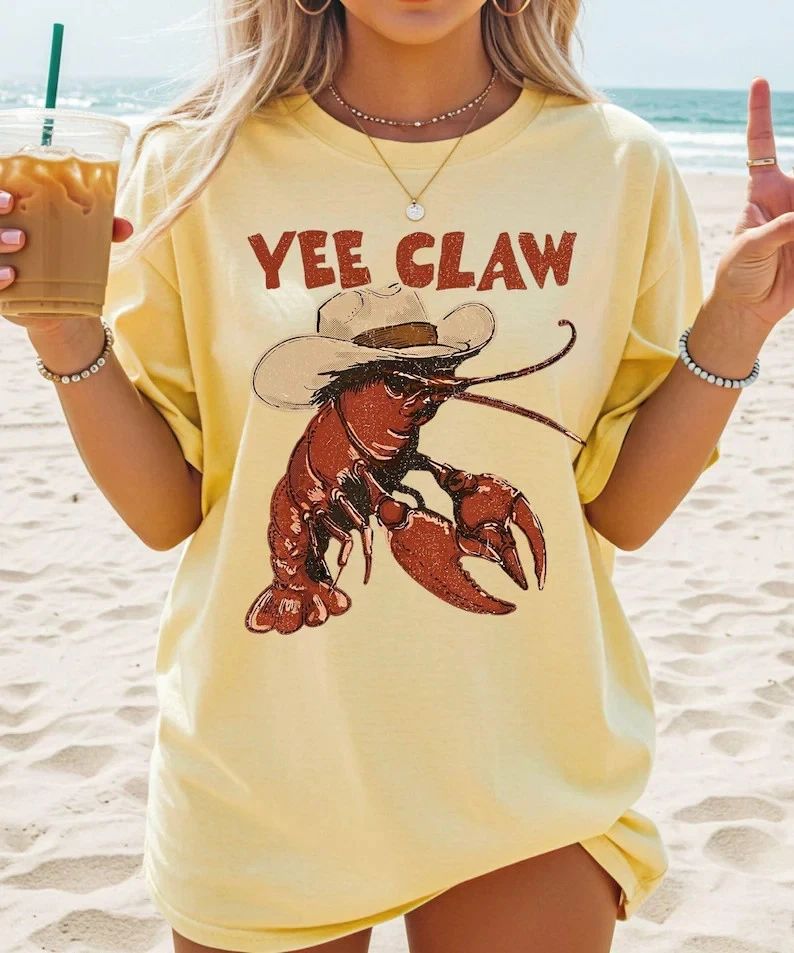 Funny Lobster Cowboy Comfort Colors Shirt, Trendy Yee Claw Tee, Lobster Shirt Unisex T-shirt, Sweatshirt, Hoodie, Long Sleeve Tee - T-Shirt, Sweatshirt, Hoodie