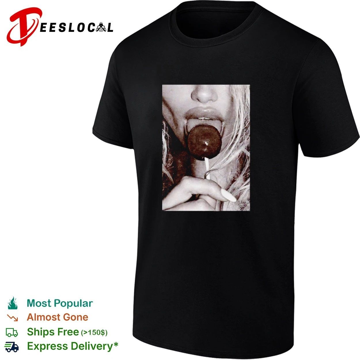 Woman Licking Lollipop black and white T-shirt Unisex T-shirt, Sweatshirt, Hoodie, Long Sleeve Tee - T-Shirt, Sweatshirt, Hoodie