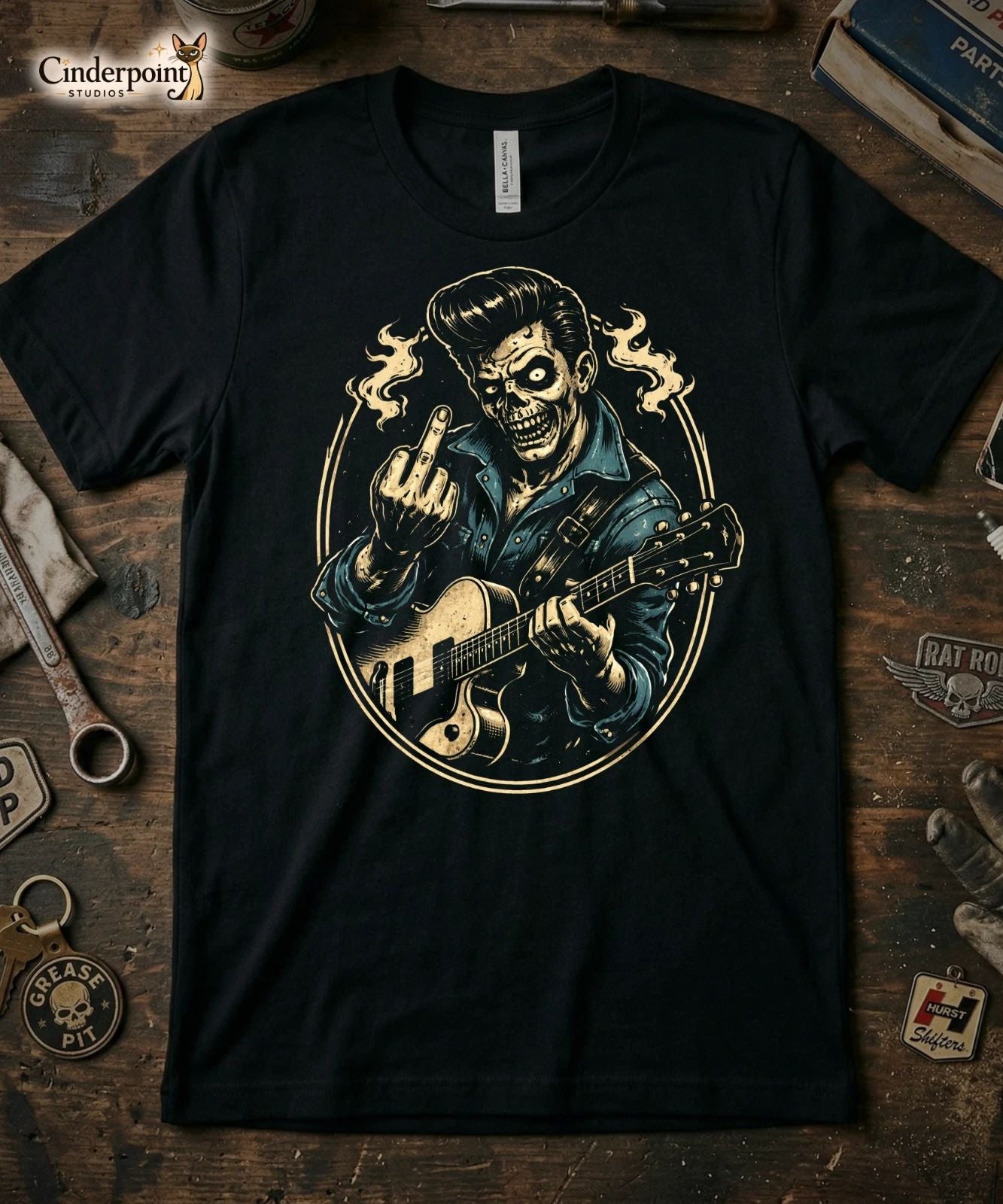 Johnny Smash Outlaw Rockabilly T-Shirt - Psychobilly Zombie Cash Flip Off XS-5X Unisex T-shirt, Sweatshirt, Hoodie, Long Sleeve Tee - T-Shirt, Sweatshirt, Hoodie