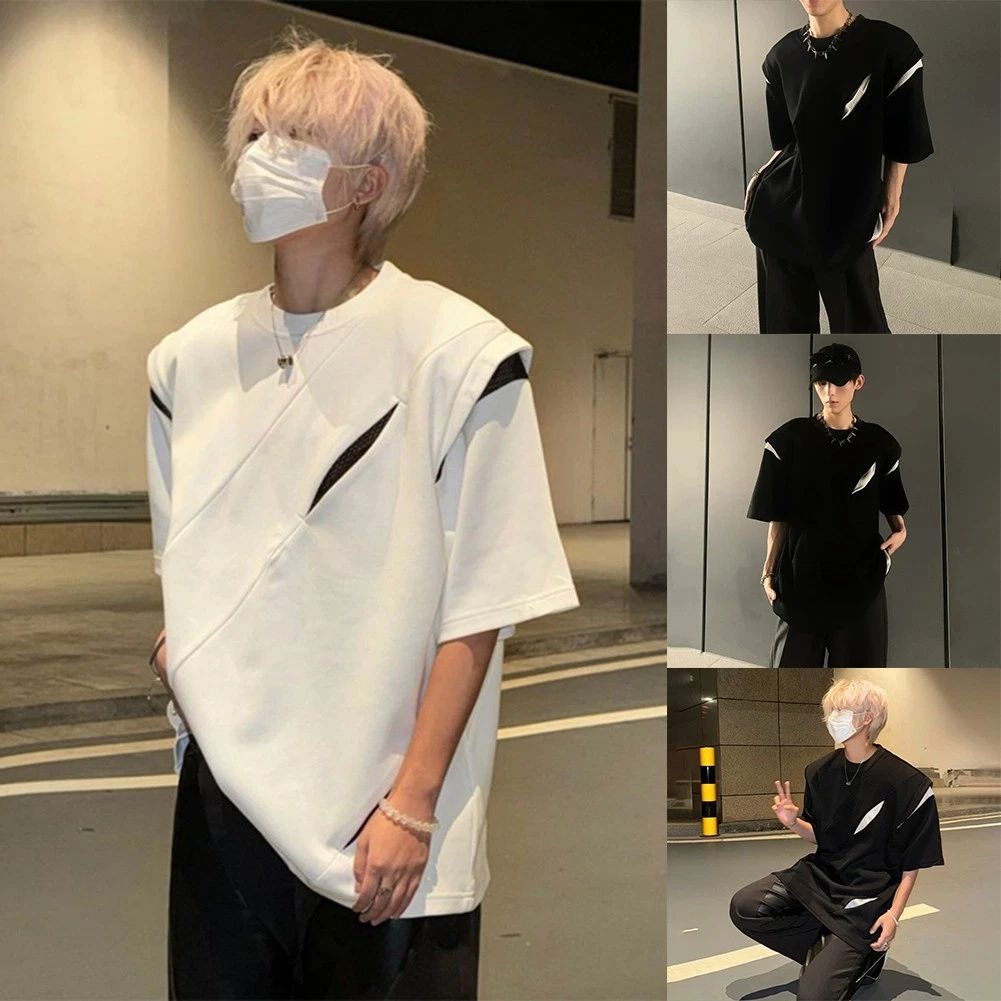 Stylish Men Casual TShirt with Deconstructed Shoulder Pad and Short Sleeves Unisex T-shirt, Sweatshirt, Hoodie, Long Sleeve Tee - T-Shirt, Sweatshirt, Hoodie