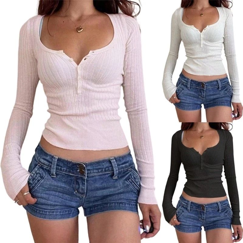 Stylish Knit Button Up Long Sleeve Top Stretchy Polyester Base Layer Winter Wear Unisex T-shirt, Sweatshirt, Hoodie, Long Sleeve Tee - T-Shirt, Sweatshirt, Hoodie