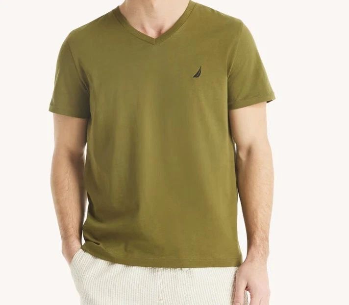 Nautica Mens V-Neck T-Shirt Olive Green Army Green Short Sleeve Size L Unisex T-shirt, Sweatshirt, Hoodie, Long Sleeve Tee - T-Shirt, Sweatshirt, Hoodie