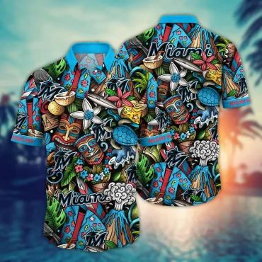 Miami Marlins Tropical Tiki Hawaiian Shirt Unisex T-shirt, Sweatshirt, Hoodie, Long Sleeve Tee - T-Shirt, Sweatshirt, Hoodie