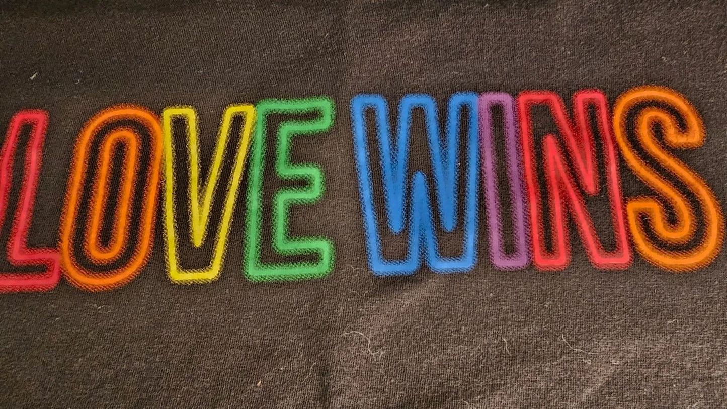 Modern Lux Black T-Shirt wit "LOVE WINS" Printed On Front, 100% Cotton size L Unisex T-shirt, Sweatshirt, Hoodie, Long Sleeve Tee - T-Shirt, Sweatshirt, Hoodie