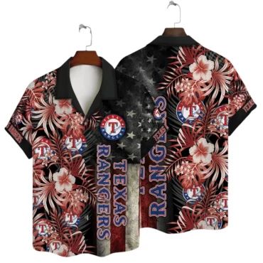 Texas Rangers Stars & Stripes Floral Hawaiian Shirt Unisex T-shirt, Sweatshirt, Hoodie, Long Sleeve Tee - T-Shirt, Sweatshirt, Hoodie