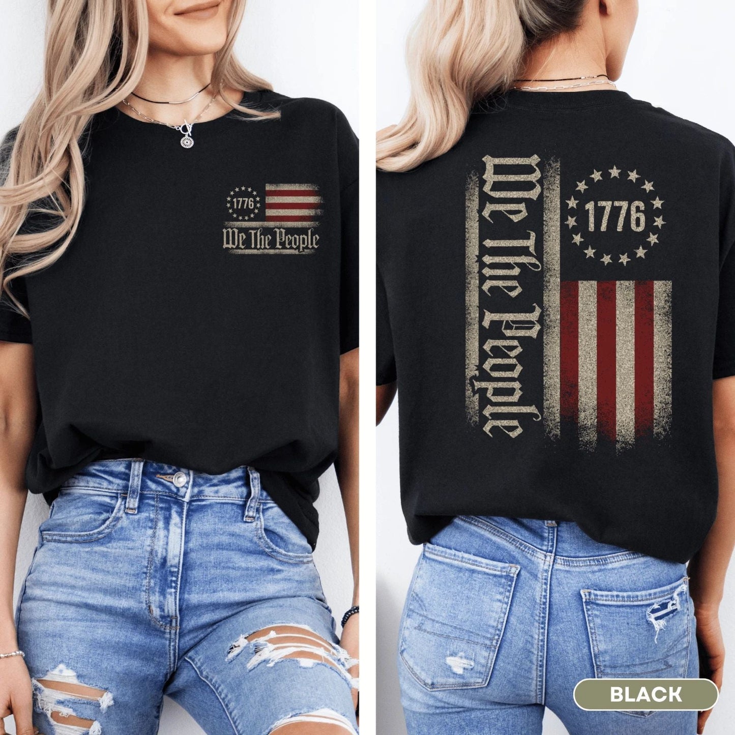 1776 We the People T-Shirt with Patriotic America Flag for Men, Women and Youth Unisex T-shirt, Sweatshirt, Hoodie, Long Sleeve Tee - T-Shirt, Sweatshirt, Hoodie