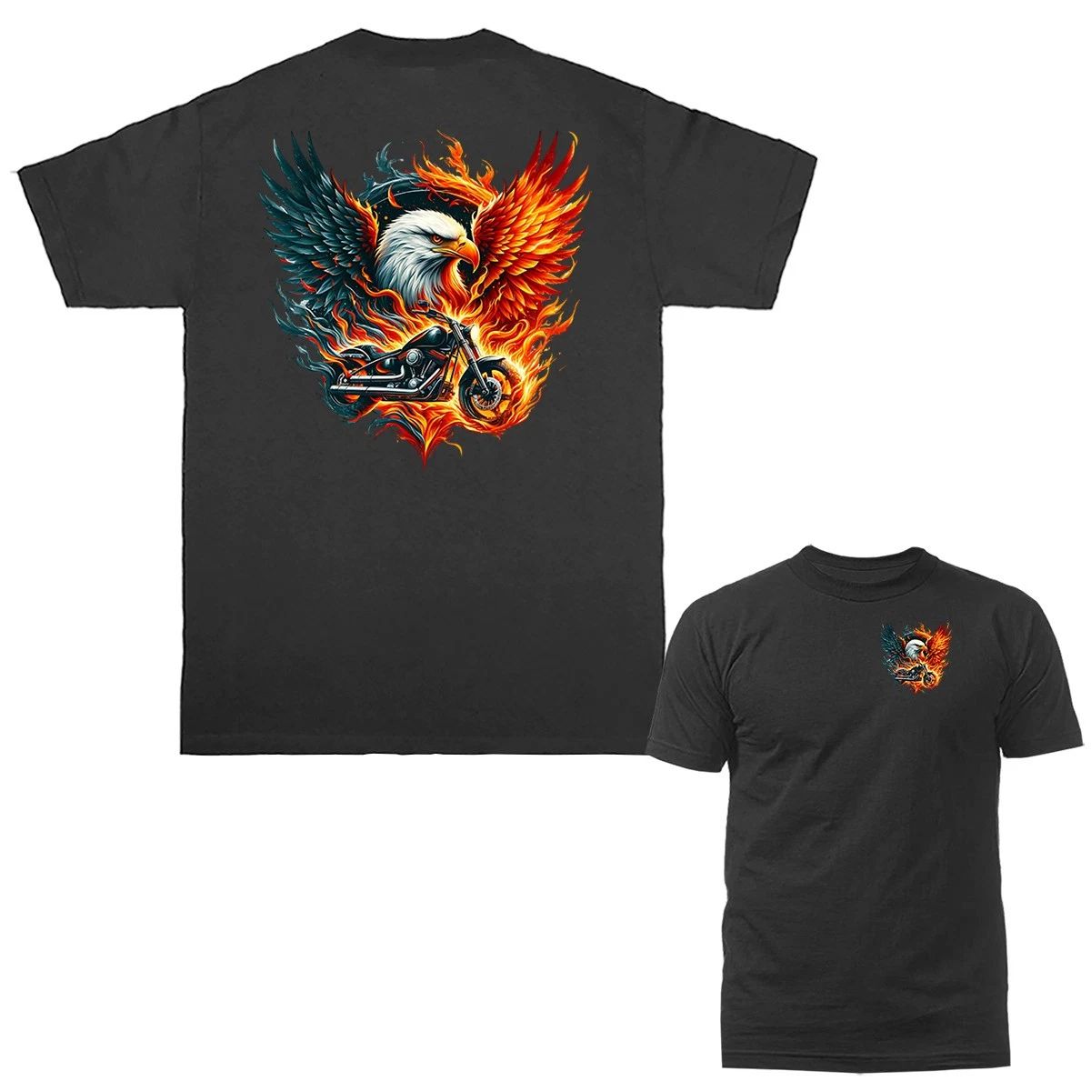 Flaming American Eagle Motorcycle Patriotic Biker T-shirt Unisex T-shirt, Sweatshirt, Hoodie, Long Sleeve Tee - T-Shirt, Sweatshirt, Hoodie