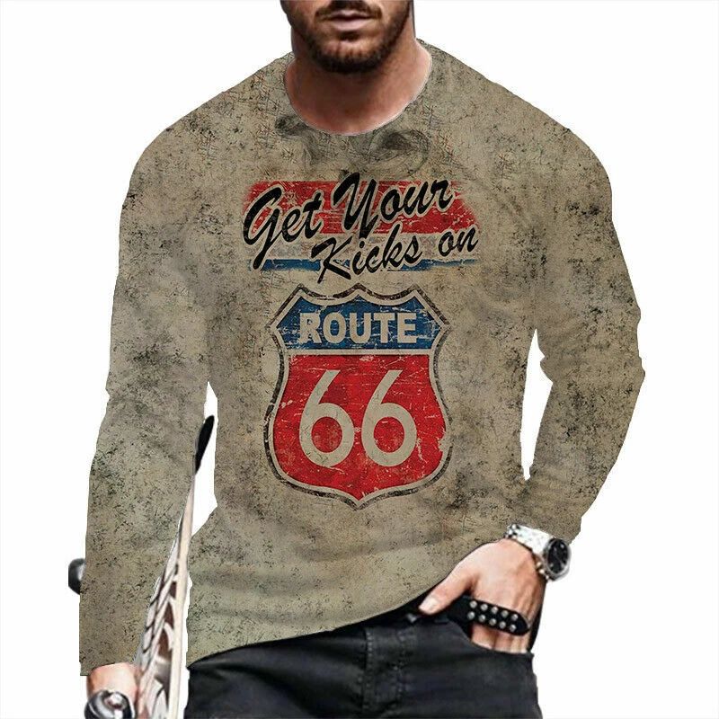 T Shirt Men Route 66 Vintage Brown Long Sleeve Fashion Streetwear Soft T-Shirt Unisex T-shirt, Sweatshirt, Hoodie, Long Sleeve Tee - T-Shirt, Sweatshirt, Hoodie
