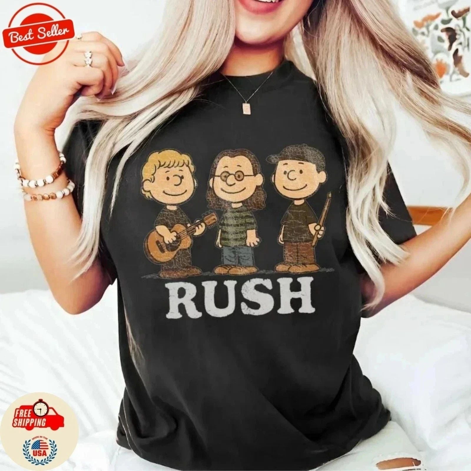 Rush x Peanuts Retro T-Shirt Geddy Lee Alex Lifeson Neil Peart Rock Band Vintage Unisex T-shirt, Sweatshirt, Hoodie, Long Sleeve Tee - T-Shirt, Sweatshirt, Hoodie
