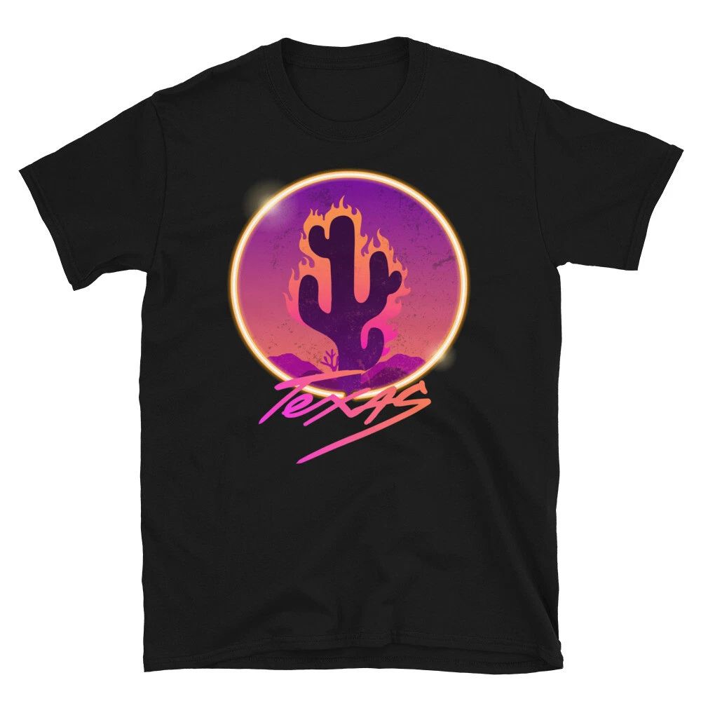 TEXAS Burning Cactus Neon Classic Trendy Design Casual T-Shirt Unisex T-shirt, Sweatshirt, Hoodie, Long Sleeve Tee - T-Shirt, Sweatshirt, Hoodie