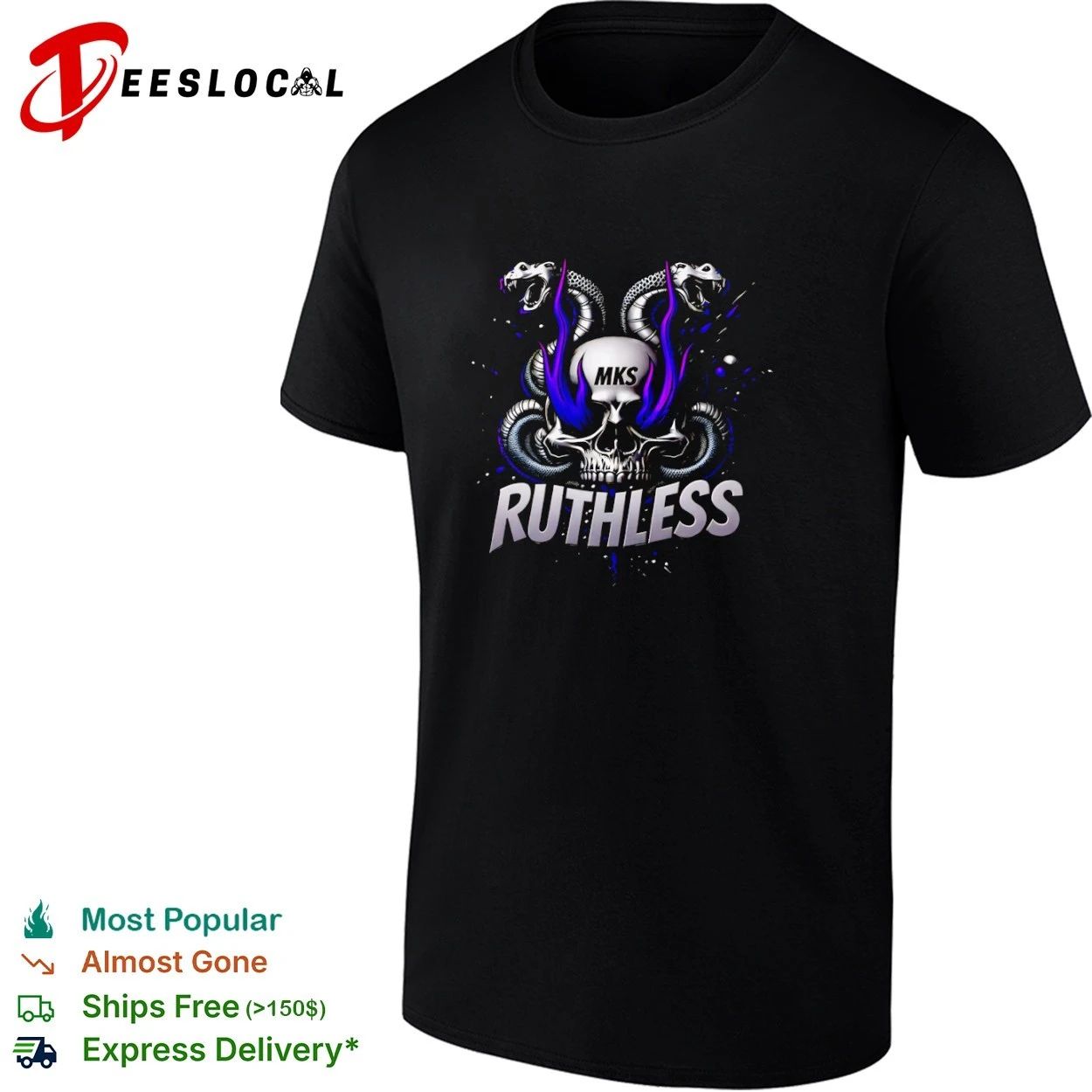 MKS Ruthless Skull and Snakes gothic T-shirt Unisex T-shirt, Sweatshirt, Hoodie, Long Sleeve Tee - T-Shirt, Sweatshirt, Hoodie