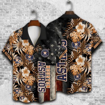 Houston Astros Patriotic Tropics Hawaiian Shirt Unisex T-shirt, Sweatshirt, Hoodie, Long Sleeve Tee - T-Shirt, Sweatshirt, Hoodie