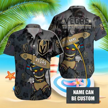 Vegas Golden Knights Tiki Surf Custom Hawaiian Shirt Unisex T-shirt, Sweatshirt, Hoodie, Long Sleeve Tee - T-Shirt, Sweatshirt, Hoodie