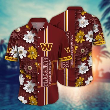 Washington Commanders Floral Stripe Hawaiian Shirt Unisex T-shirt, Sweatshirt, Hoodie, Long Sleeve Tee - T-Shirt, Sweatshirt, Hoodie