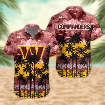Washington Commanders Palm Trees Sunset Hawaiian Shirt Unisex T-shirt, Sweatshirt, Hoodie, Long Sleeve Tee - T-Shirt, Sweatshirt, Hoodie