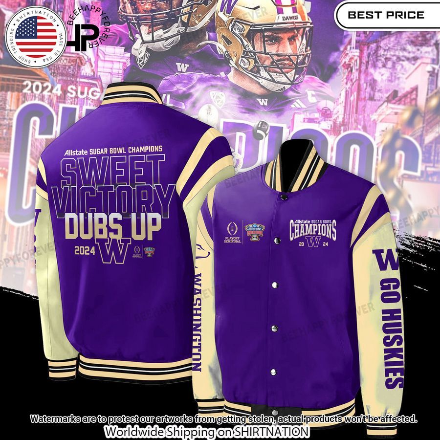 Washington Huskies 2024 Sugar Bowl Champions Baseball Jacket Unisex T-shirt, Sweatshirt, Hoodie, Long Sleeve Tee - T-Shirt, Sweatshirt, Hoodie