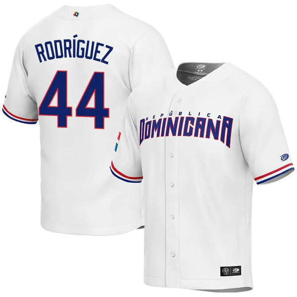 Julio Rodrguez Dominican Baseball Seattle Mariners World Baseball Classic Jersey White baseball jersey product view 1