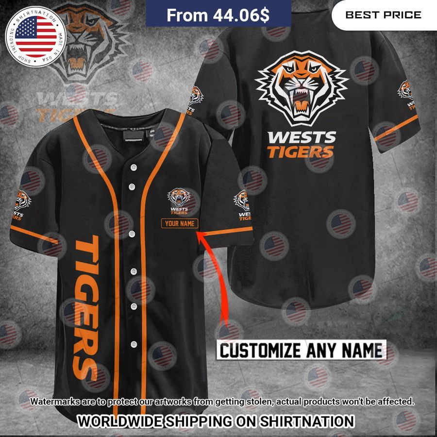 Wests Tigers Custom Name Baseball Jersey Unisex T-shirt, Sweatshirt, Hoodie, Long Sleeve Tee - T-Shirt, Sweatshirt, Hoodie