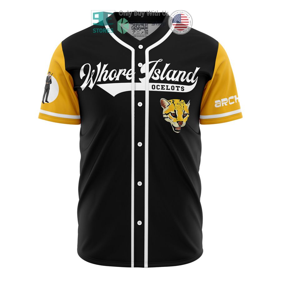BEST Whore Island Ocelots Archer black yellow Baseball Jersey Unisex T-shirt, Sweatshirt, Hoodie, Long Sleeve Tee - T-Shirt, Sweatshirt, Hoodie