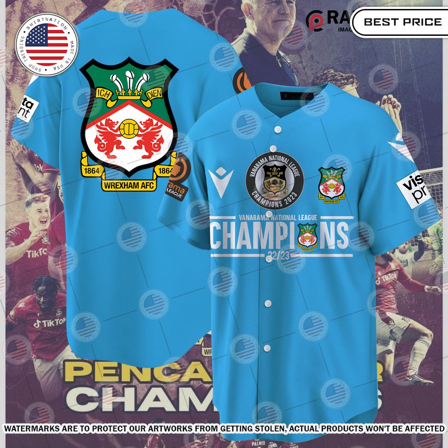 Wrexham AFC 22/23 Champions Baseball Jersey Unisex T-shirt, Sweatshirt, Hoodie, Long Sleeve Tee - T-Shirt, Sweatshirt, Hoodie
