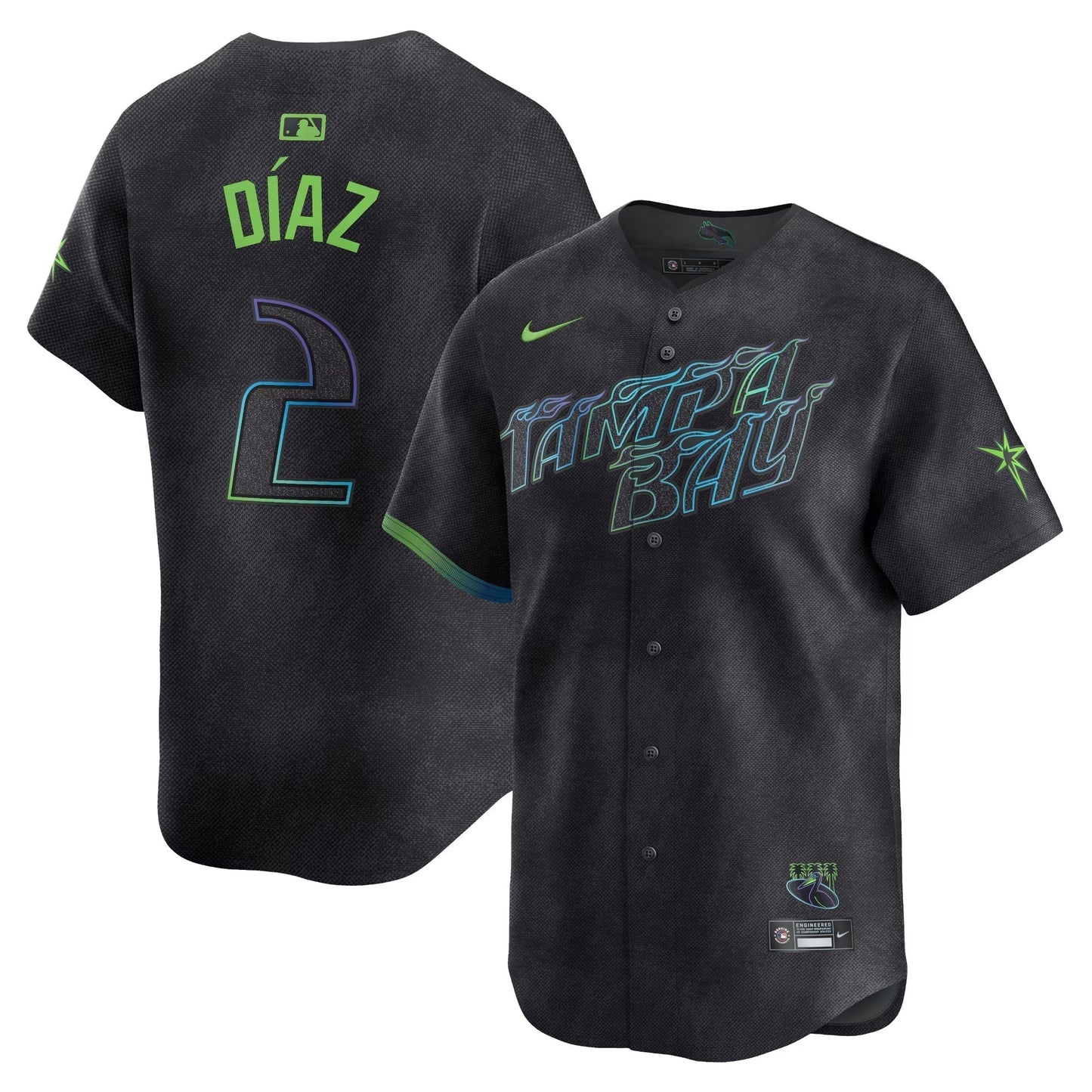 Yandy Diaz Tampa Bay Rays City Connect Jersey - Charcoal baseball jersey product view 1