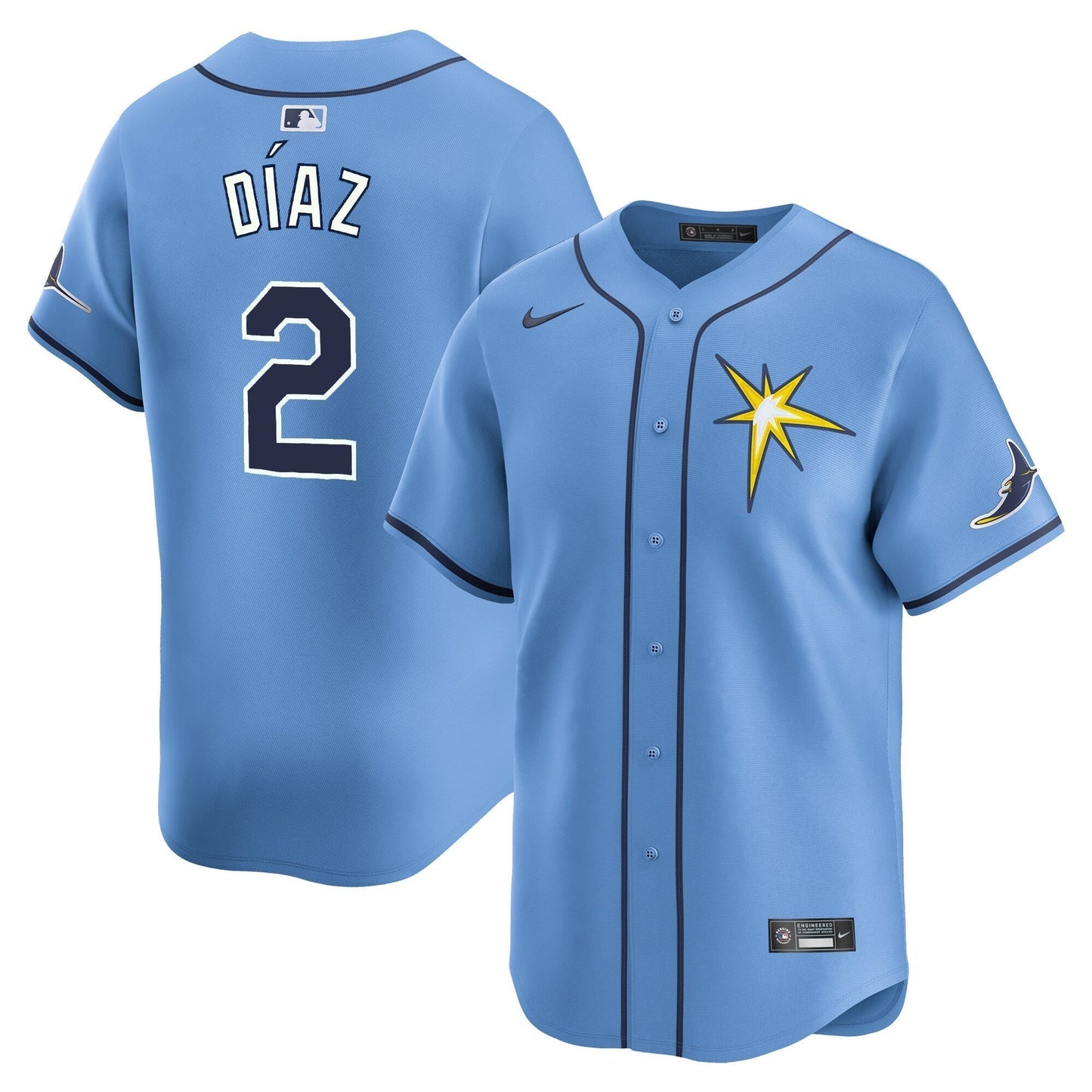 Yandy Diaz Tampa Bay Rays Alternate Jersey - Light Blue baseball jersey product view 1