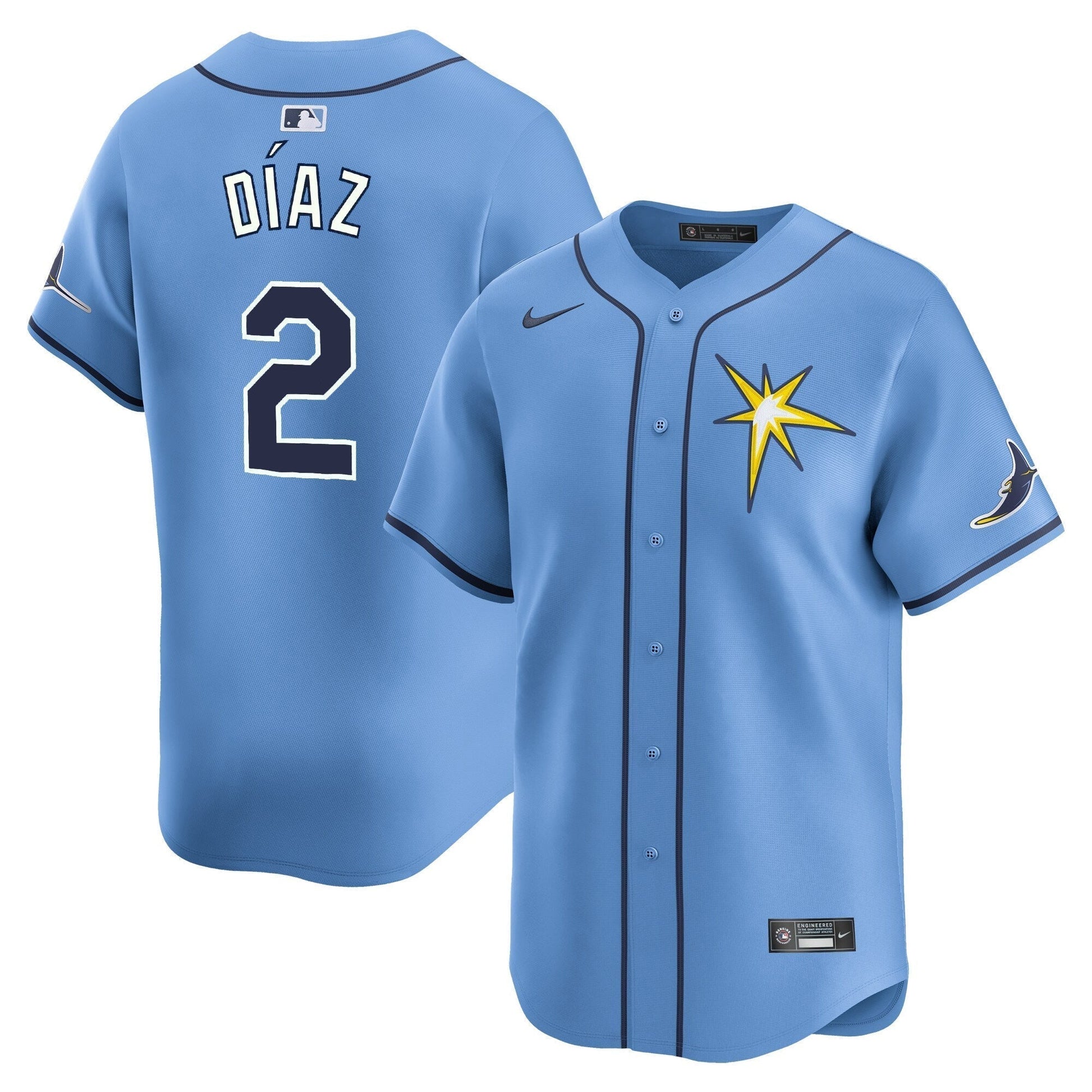 Yandy Diaz Tampa Bay Rays Alternate Jersey - Light Blue baseball jersey product view 1
