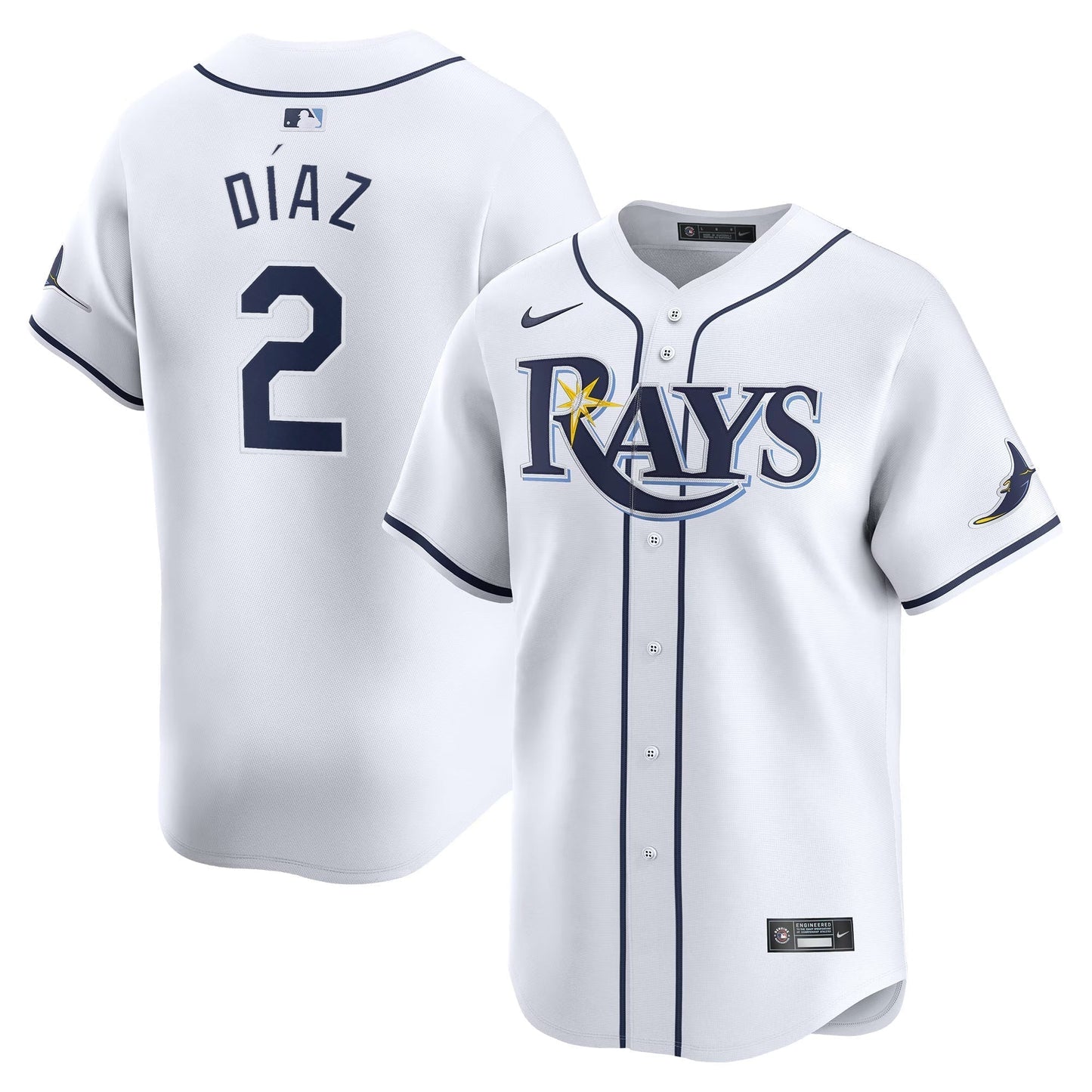 Yandy Diaz Tampa Bay Rays Home Jersey - White baseball jersey product view 1