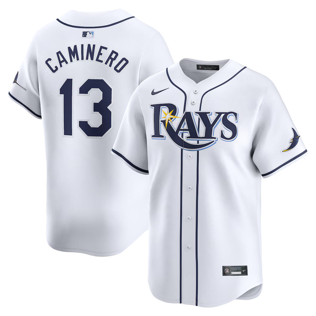 Junior Caminero Tampa Bay Rays Home Jersey - White baseball jersey product view 1